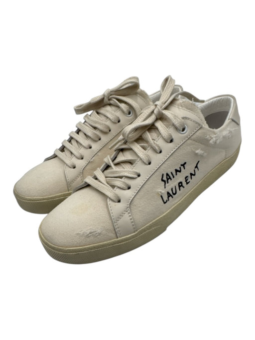 Saint Laurent Shoe Size 39.5 Cream White Canvas Rubber Sole Logo Sneakers Cream White / 39.5