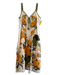 Farm Size XL-Petite Cream, Orange & Green Linen Blend Sleeveless Floral Dress Cream, Orange & Green / XL-Petite