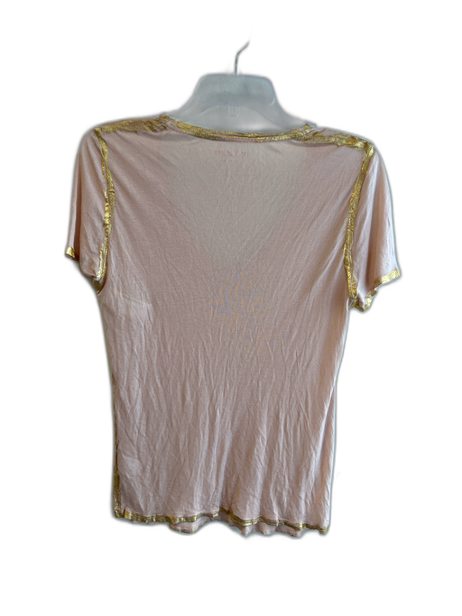 Zadig & Voltaire Size Large Light Peach Modal Gold trim V Neck Short Sleeve Top Light Peach / Large