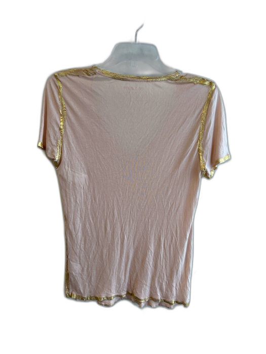 Zadig & Voltaire Size Large Light Peach Modal Gold trim V Neck Short Sleeve Top Light Peach / Large