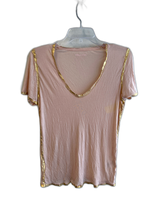 Zadig & Voltaire Size Large Light Peach Modal Gold trim V Neck Short Sleeve Top Light Peach / Large