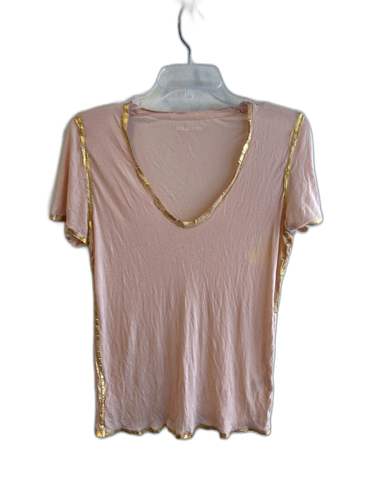 Zadig & Voltaire Size Large Light Peach Modal Gold trim V Neck Short Sleeve Top Light Peach / Large