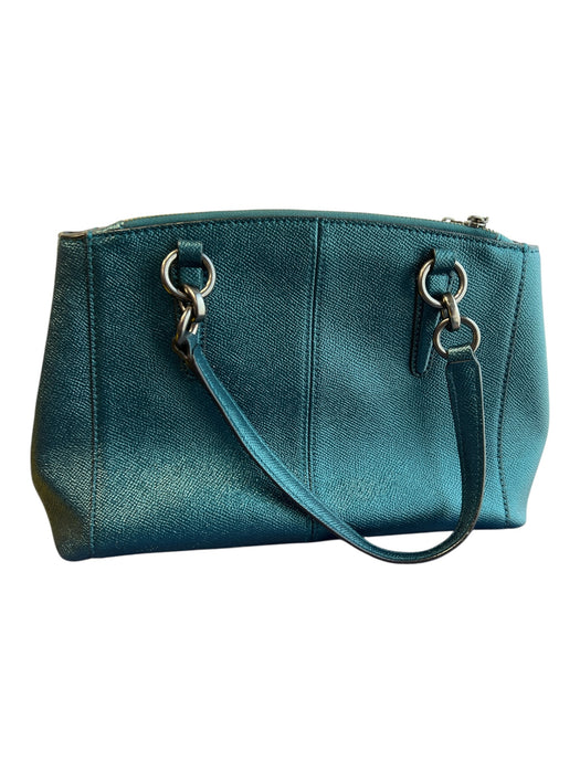 Coach Dark Teal Leather Metallic Double Handle Double Zipper Bag Dark Teal / Medium
