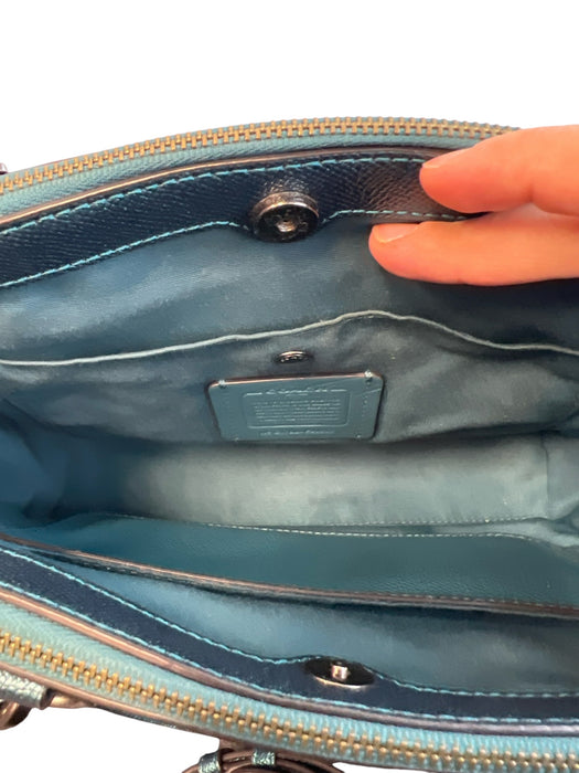 Coach Dark Teal Leather Metallic Double Handle Double Zipper Bag Dark Teal / Medium