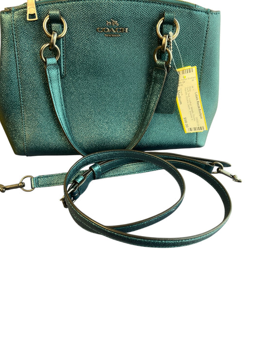 Coach Dark Teal Leather Metallic Double Handle Double Zipper Bag Dark Teal / Medium