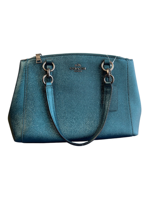 Coach Dark Teal Leather Metallic Double Handle Double Zipper Bag Dark Teal / Medium