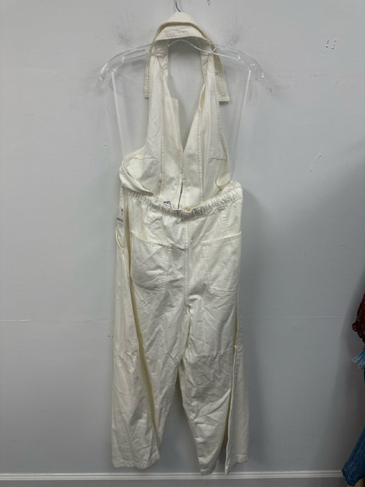 We The Free Size Small White Cotton Blend Quarter Button Open Back Jumpsuit