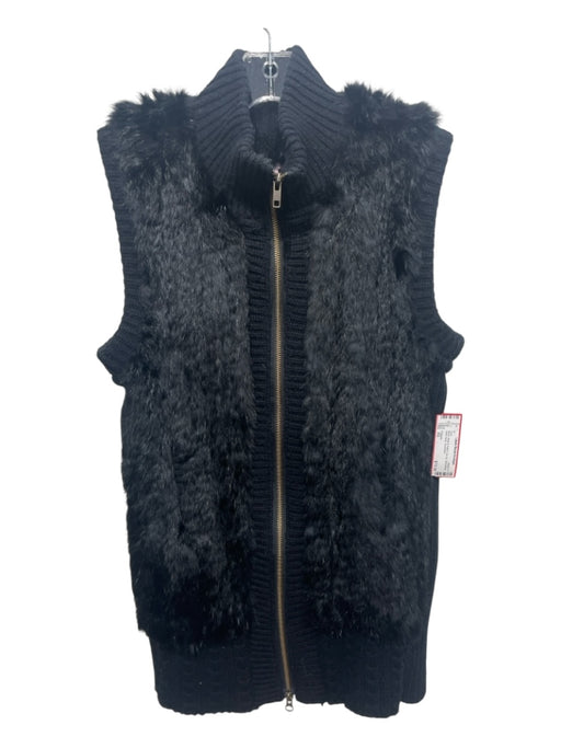 Calypso Size XS Black Wool & Rabbit Zip Up Sleeveless Mock Neck Vest Black / XS