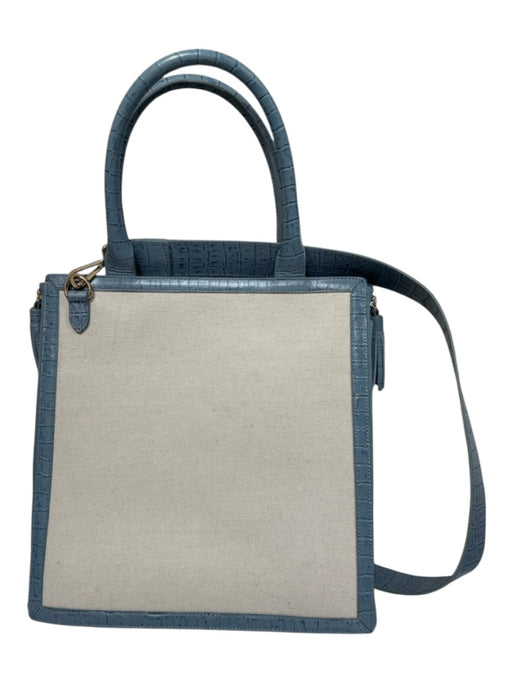 Neely & Chloe Beige & Blue Canvas & Leather Shoulder Bag Croc Embossed Bag Beige & Blue