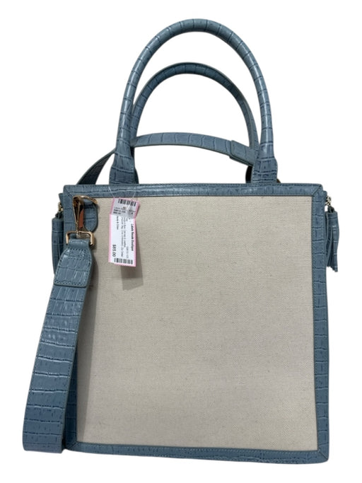 Neely & Chloe Beige & Blue Canvas & Leather Shoulder Bag Croc Embossed Bag Beige & Blue