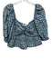 Sea New York Size M Blue & White Cotton Floral Short Puff Sleeve Crop Top Blue & White / M