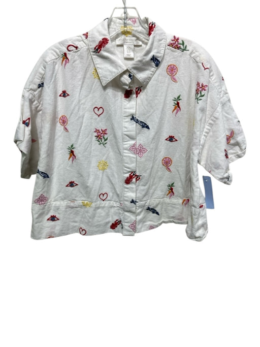 Caroline Constas Size XS White & Multi Cotton & Linen Embroidered Button Up Top White & Multi / XS