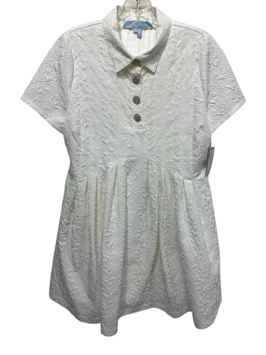 Hill House Size S White Polyester Textured Cap Sleeve Quarter Button Dress White / S