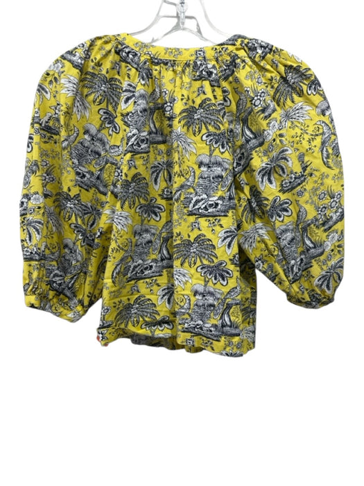 Staud Size XS Yellow, Black & White Cotton Blend Botanical Print Top Yellow, Black & White / XS