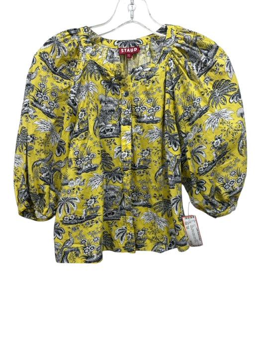 Staud Size XS Yellow, Black & White Cotton Blend Botanical Print Top Yellow, Black & White / XS