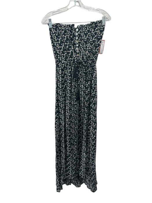 Elan Size S Black, White & Green Rayon Floral Strapless Button Front Dress Black, White & Green / S