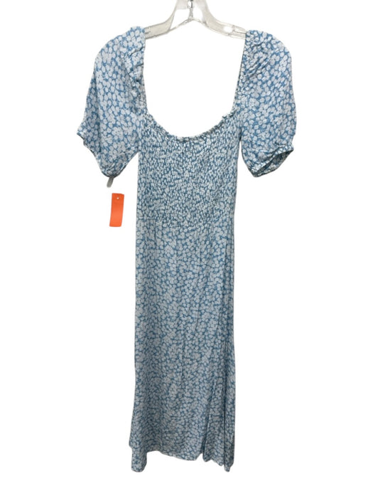 Faithful The Brand Size 6 White & Blue Rayon Abstract Floral Side Slits Dress White & Blue / 6