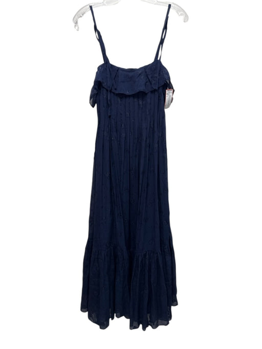 Co Size S Navy Blue Silk Blend Spaghetti Strap Tie Shoulder Pleated Dress Navy Blue / S