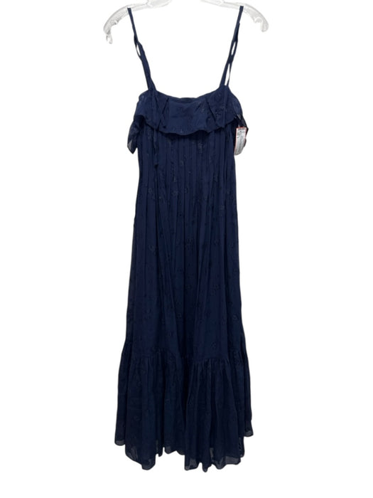 Co Size S Navy Blue Silk Blend Spaghetti Strap Tie Shoulder Pleated Dress Navy Blue / S