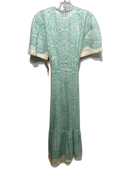 Tresse Size S / 38 Green & Cream Linen Blend Floral Stripe Short Sleeve Dress Green & Cream / S / 38