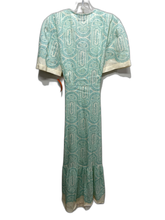 Tresse Size S / 38 Green & Cream Linen Blend Floral Stripe Short Sleeve Dress Green & Cream / S / 38