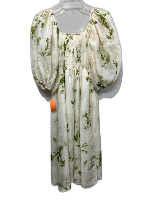 Mestiza New York Size S Beige & Green Polyester Flowers Midi Dress Beige & Green / S