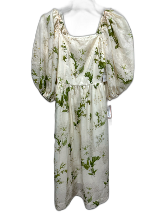 Mestiza New York Size S Beige & Green Polyester Flowers Midi Dress Beige & Green / S