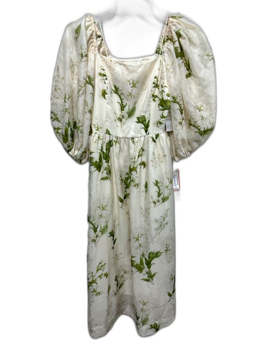 Mestiza New York Size S Beige & Green Polyester Flowers Midi Dress Beige & Green / S