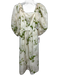 Mestiza New York Size S Beige & Green Polyester Flowers Midi Dress Beige & Green / S