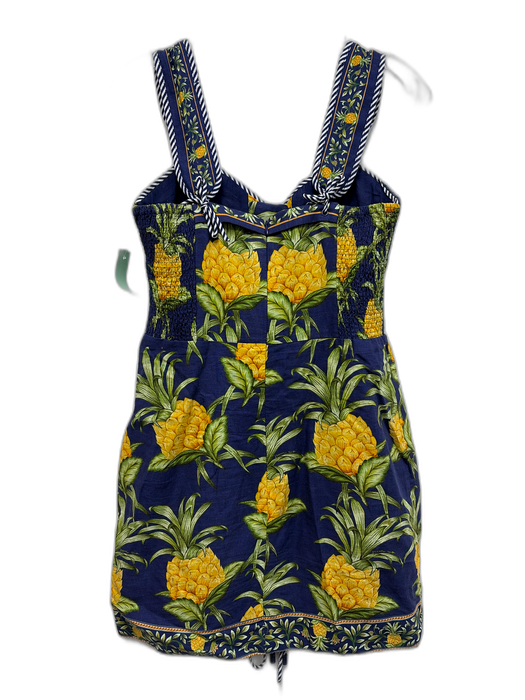 Farm Rio Size Small Blue, Green & Yellow Linen Blend Trim Detail Pineapple Dress Blue, Green & Yellow / Small
