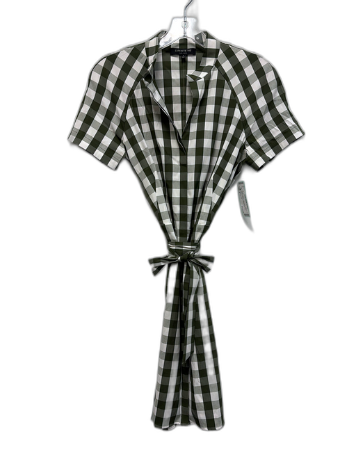 Lafayette 148 Size 2 Green & White Cotton Blend Short Sleeve Checked Dress Green & White / 2