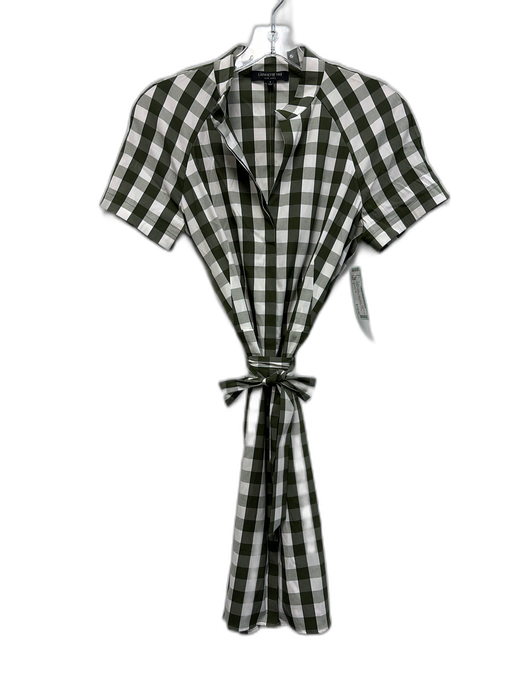 Lafayette 148 Size 2 Green & White Cotton Blend Short Sleeve Checked Dress Green & White / 2