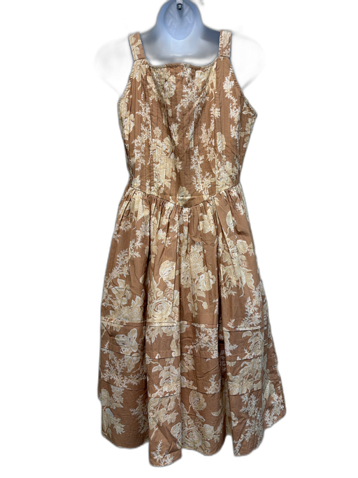 Love Shack Fancy Size 4 Tan & cream Cotton Sleeveless Pleated Top Floral Dress Tan & cream / 4