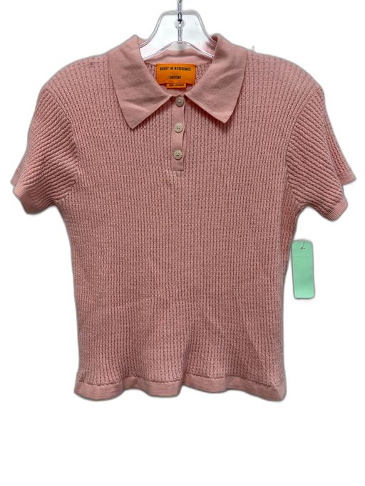 Guest in Residence Size L Pink Cashmere 3 Button Collar Rib Knit Sweater Pink / L
