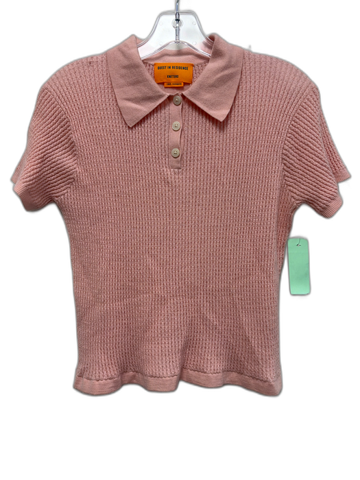 Guest in Residence Size L Pink Cashmere 3 Button Collar Rib Knit Sweater Pink / L