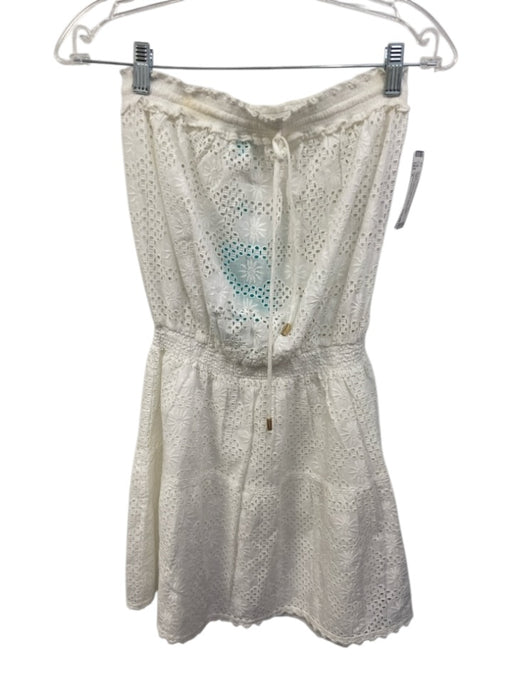 Melissa Odabash Size S White Cotton Tube Elastic Waist Eyelet Detail Dress White / S