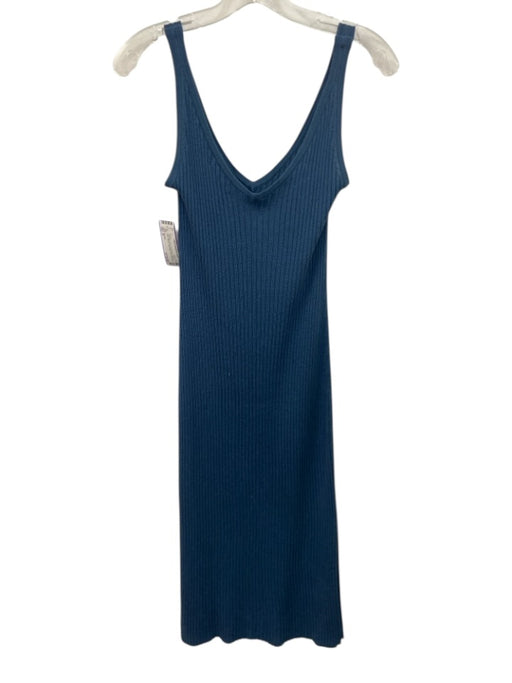 Naadam Size S Slate Blue Silk & Cashmere V Neck & Back Ribbed Sleeveless Dress Slate Blue / S