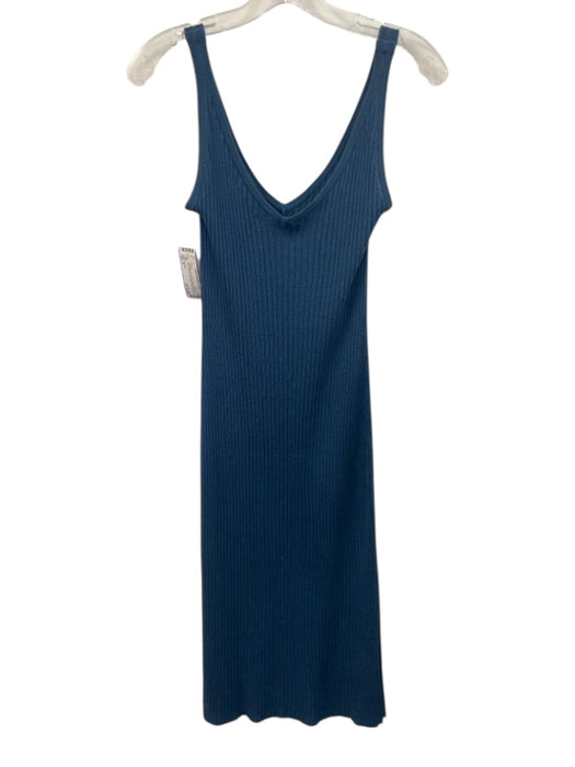 Naadam Size S Slate Blue Silk & Cashmere V Neck & Back Ribbed Sleeveless Dress Slate Blue / S