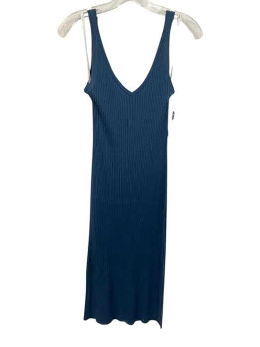 Naadam Size S Slate Blue Silk & Cashmere V Neck & Back Ribbed Sleeveless Dress Slate Blue / S