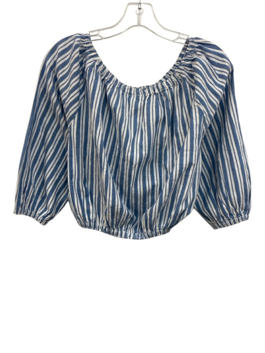 Melissa Odabash Size XS Blue & White Cotton Striped Off Shoulder Pant Set Blue & White / XS