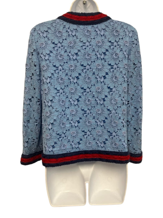 Gucci Size 38 Light Blue, Red, Navy Viscose Blend Floral Lace Overlay Jacket Light Blue, Red, Navy / 38