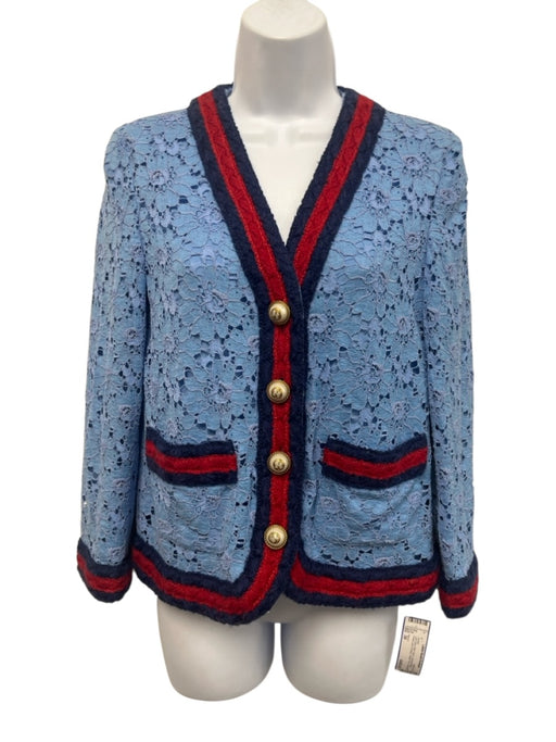 Gucci Size 38 Light Blue, Red, Navy Viscose Blend Floral Lace Overlay Jacket Light Blue, Red, Navy / 38