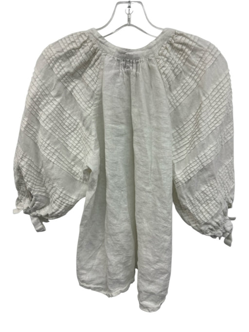 Hannah Size 2 White Linen V Neck Button Down Long Sleeve Tie Cuff Top White / 2