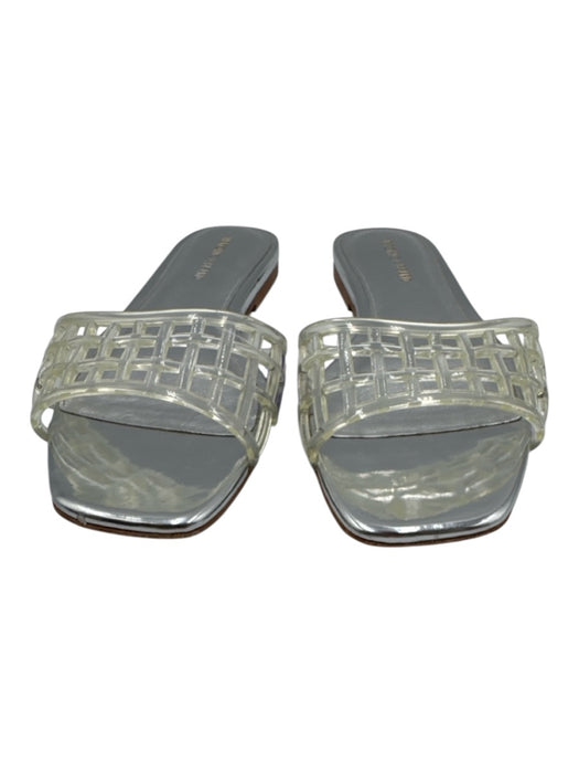 Veronica Beard Shoe Size 6M sliver Metallic Faux Leather woven pvc strap Sandals sliver / 6M