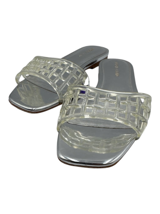 Veronica Beard Shoe Size 6M sliver Metallic Faux Leather woven pvc strap Sandals sliver / 6M