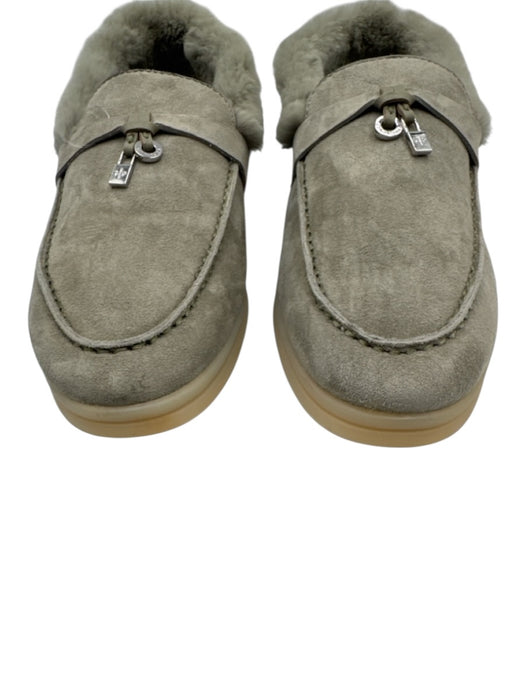 Loro Piana Shoe Size 39 Gray Suede Faux Fur Loafer Metal Accent Shoes Gray / 39