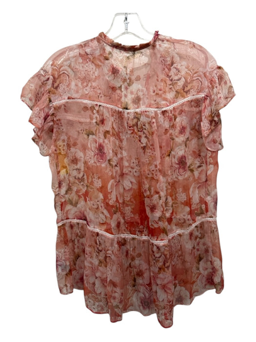 Johnny Was Jade Size XXS Orange & Pink Silk Ruffle Cap Sleeve Floral Top Orange & Pink / XXS