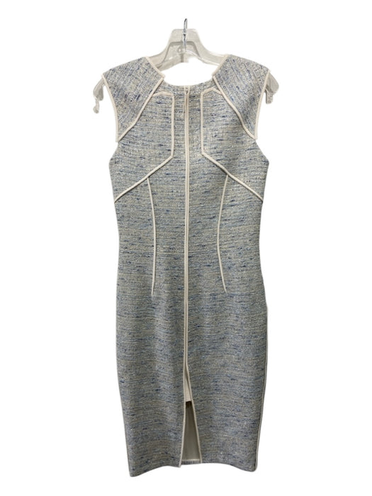 J. Mendel Size 3 Blue, Cream, Gray Piping tweed Darted Sleeveless Dress Blue, Cream, Gray / 3