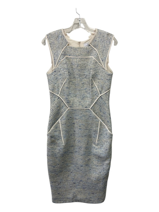 J. Mendel Size 3 Blue, Cream, Gray Piping tweed Darted Sleeveless Dress Blue, Cream, Gray / 3