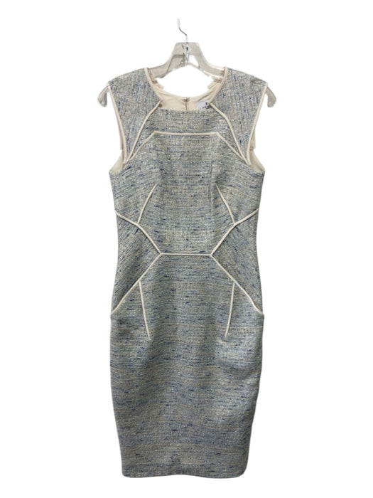 J. Mendel Size 3 Blue, Cream, Gray Piping tweed Darted Sleeveless Dress Blue, Cream, Gray / 3